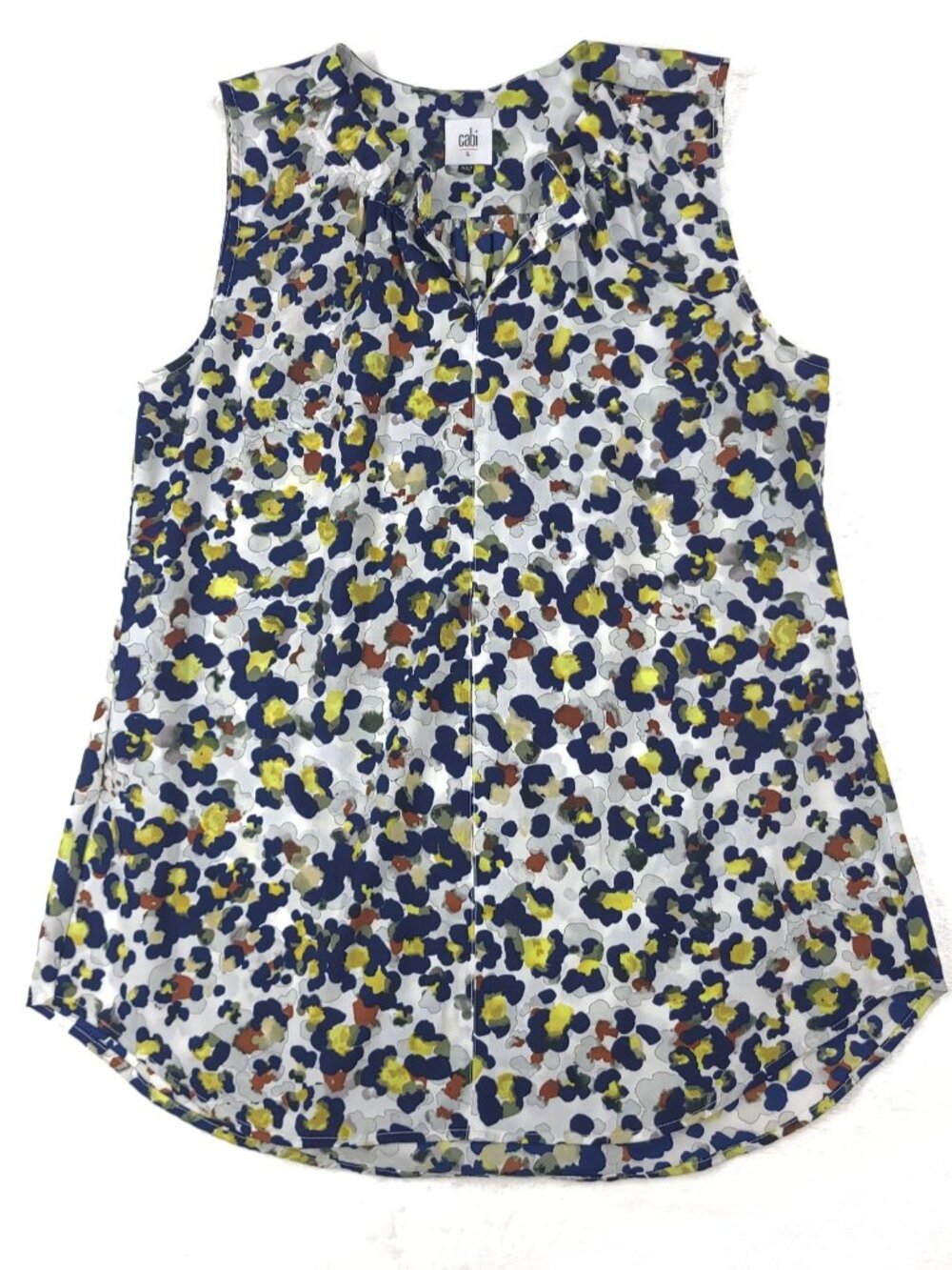 Cabi Animal Print Sleeveless Top size L Large 5222 Seeing Spots Navy Yellow